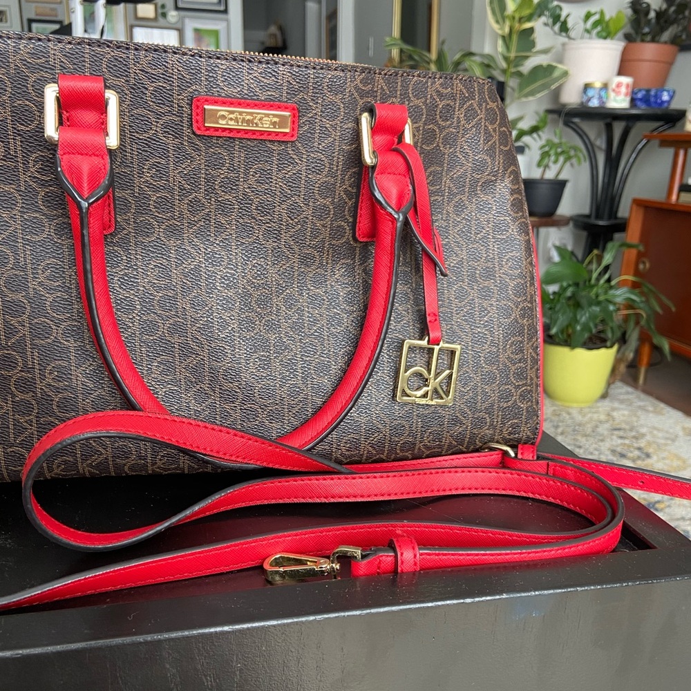 Red and brown monogram Calvin Klein purse